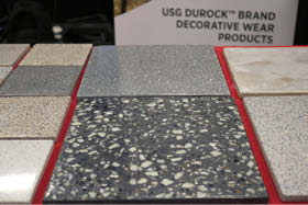 One of USGs featured products was the Durock Brand PWT Pro, a self-leveling overlay that can be polished to expose large aggregate on interior floors in new construction or renovations.