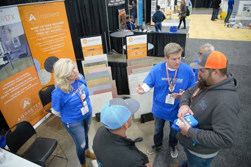 AggretexSC was among a handful of exhibitors that launched new products at the show. The high-end flooring company debuted its newest polishable overlay, RazzoEFX, which includes several SKUs with glass premixed in the bag.