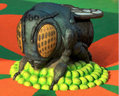 Carved by Carrla Leszcynski, GFRC concrete lead for GameTime, the bees remarkably resemble the real deal, down to the hairs on their legs, which, she adds, were carved with a detail trowel while still wet.