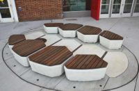 Concrete benches on an outdoor patio