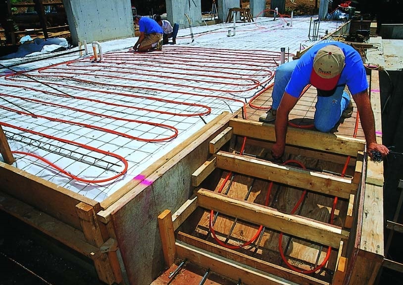 Radiant heating elements can be used under outdoor concrete stairs to melt the snow and ice from the surface.