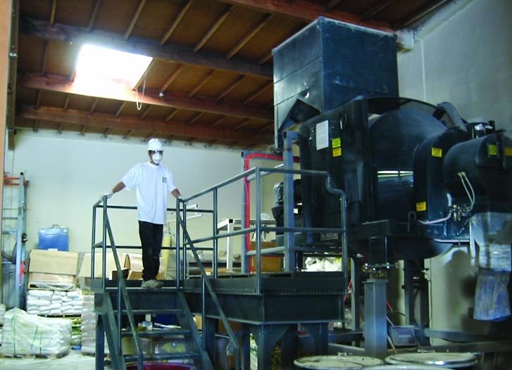 Versatile Building Products behind the scene in their manufacturing facility where concrete overlay products are produced.