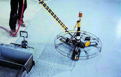 Then comes the finishing blade, applied with a higher RPM and at a slight angle. The heavier pressure seals the concrete and increases its density.