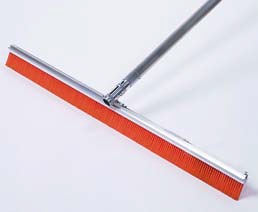 The brooms bristles should be held at a 45- degree angle to the surface, says John Wight, vice president of sales at Bon Tool Co. The tool should be pulled with light pressure appropriate to the job. It depends on how quickly the concrete is setting up, he says.