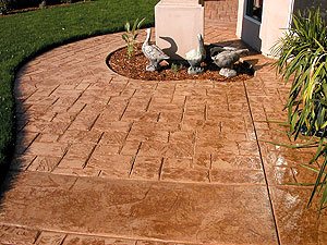 stamped walkway It seems logical to start stamping near the house, so that everything comes out square, but the area near the house, which is usually in the shade, is drying slower and not ready to stamp.