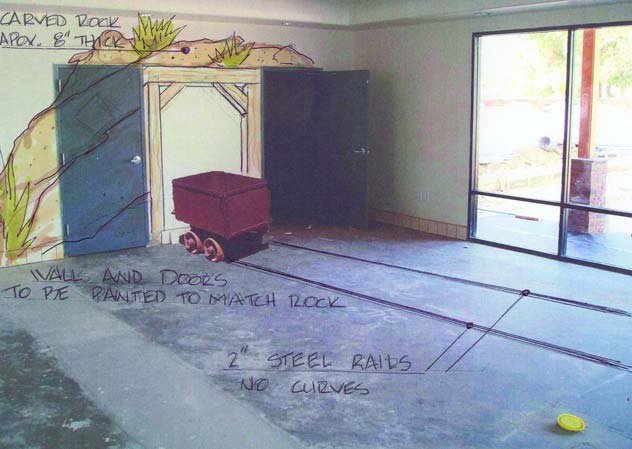 Design concept for a client's mini market who wants to conceal two man doors with vertically carved concrete.