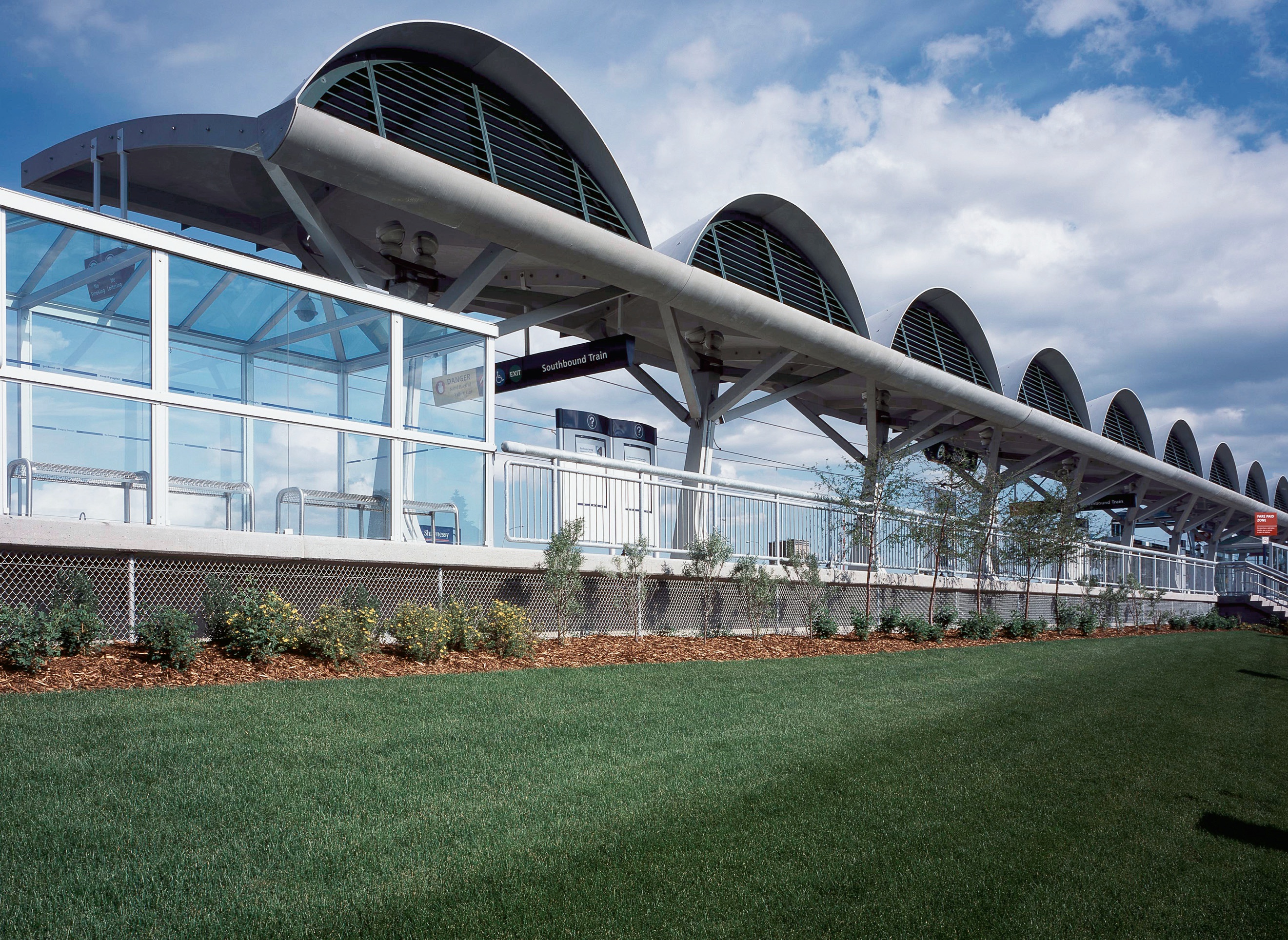 The 24 ultra-thin canopies over the Shawnessy Light Rail Train Station in Calgary are just 3/4 inch thick yet span 20 feet between columns.