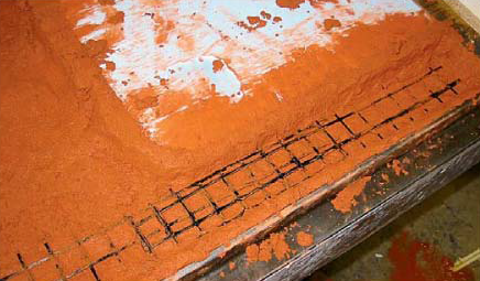 Concrete Counter top Reinforcement - C-Grid is used around the sink hole. Photo courtesy of Concrete Countertop Institute.