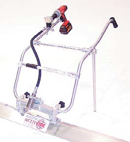 The Multivibe Cordless Hummer Screed is a double-duty machine that also serves as a vibrator. It uses the same vibrator as the gas-powered model, but because it is electric, cordless and lighter,