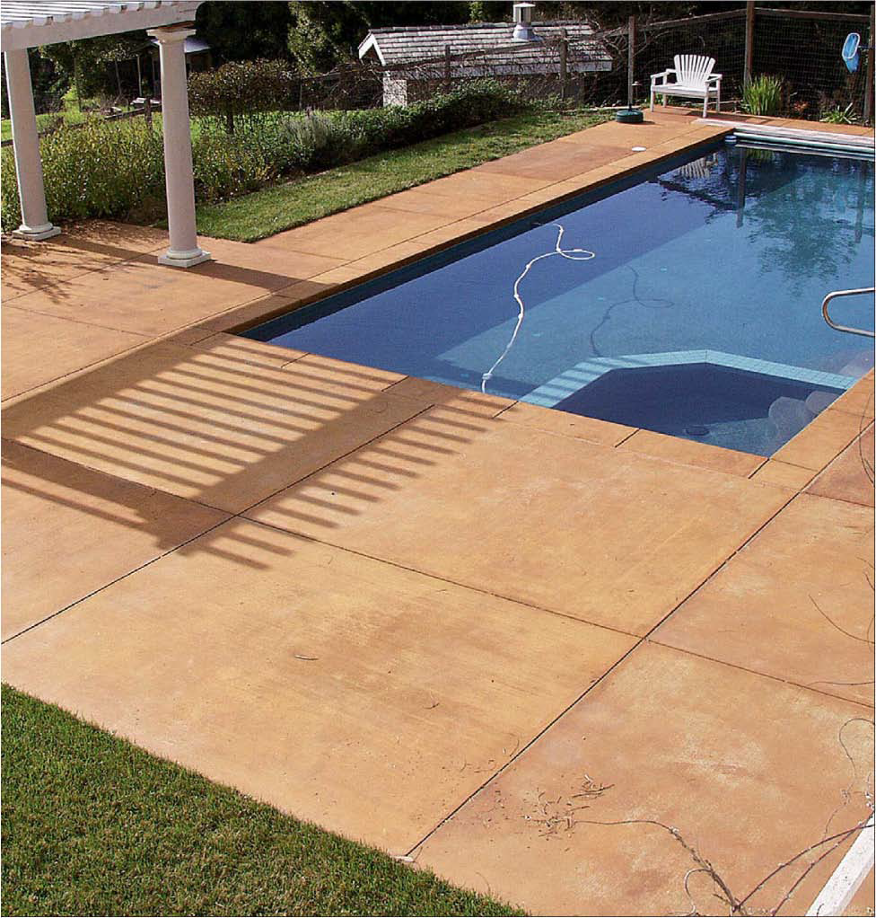 As the trend toward backyard resorts continues, imprinted concrete is a popular choice for pool decks. This gives a more natural outdoorsy look than plain, flat concrete. In addition, Wennersten points out, A stamped texture makes voids for air underfoot so the concrete doesnt feel so hot.