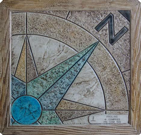 Directions on how to apply a Proline Compass Stamp to a concrete slab and then add brilliant colors to brighten the gray.