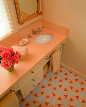Peach colored concrete countertops.
