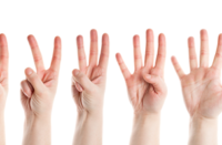 Five hands holding up one two three four five fingers