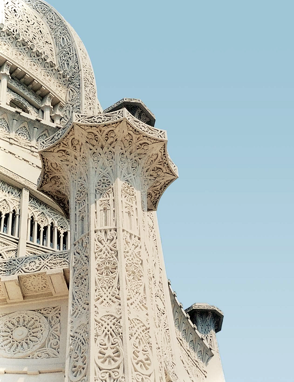 The Bahai Temple in Wilmette, Ill., features concrete with white cement that gives the buildings intricate architectural designs a striking look.