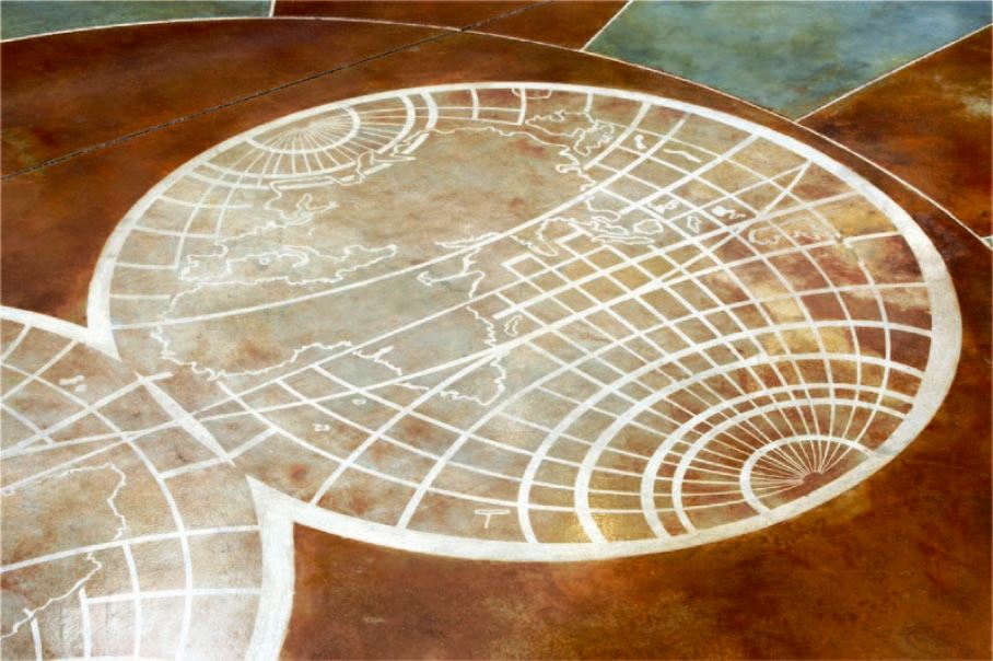 Stenciling Concrete using the flattoo system seen here with a double globe design