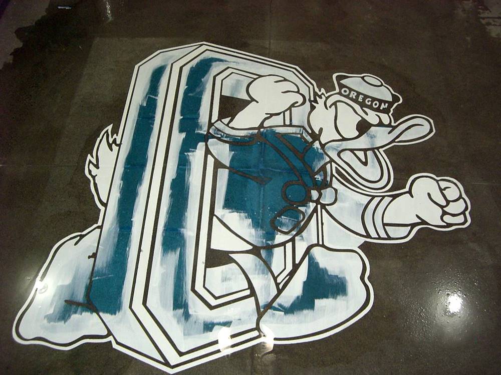 Oregon Duck Fighting Duck Logo stencil in process