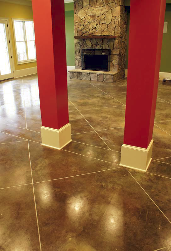 This floor in a private residence in Georgia was hard-troweled and stained with SRI Concrete Products Renaissance Spanish Moss.