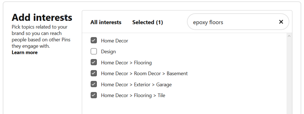 Using interest based targeting on Pinterest advertising