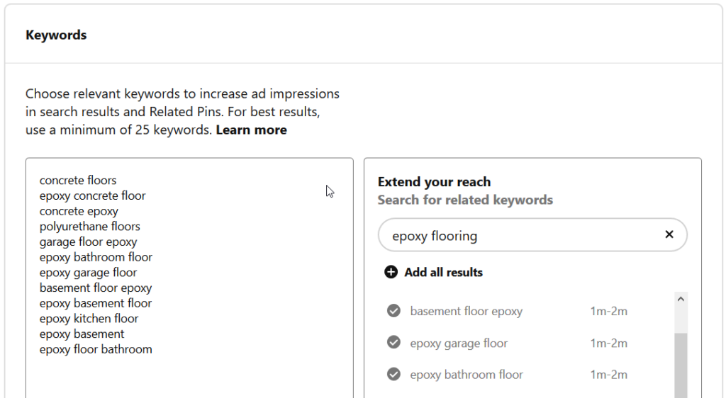 Using keyword targeting in your ad on Pinterest