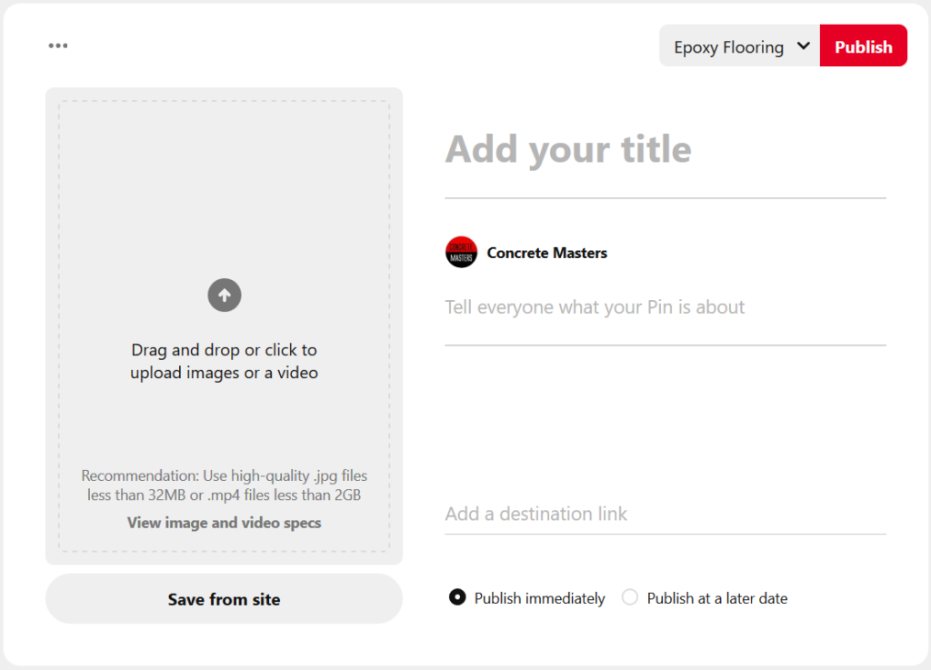 The place were you write copy for a Pinterest ad