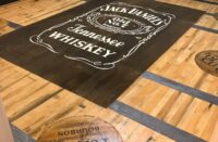 A concrete floor made to look like a whiskey barrel