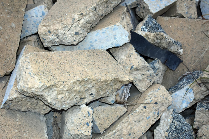 A pile of concrete rubble that is waiting to be recycled or reused.