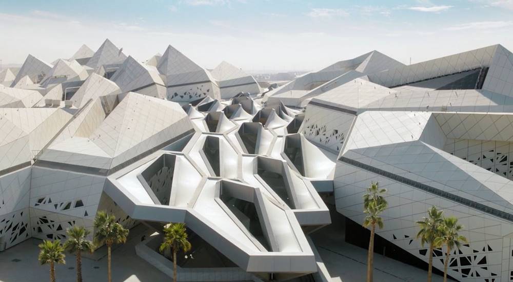 The King Abdullah Petroleum Studies and Research Center has intricate roofline designs.
