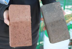 Two cinder blocks that are sealed only part way to show how Decra-Seal works