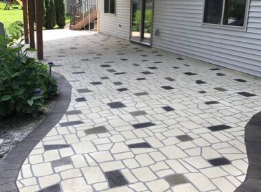 A stenciled concrete patio