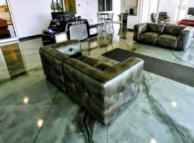 metallic epoxy dust in a lobby