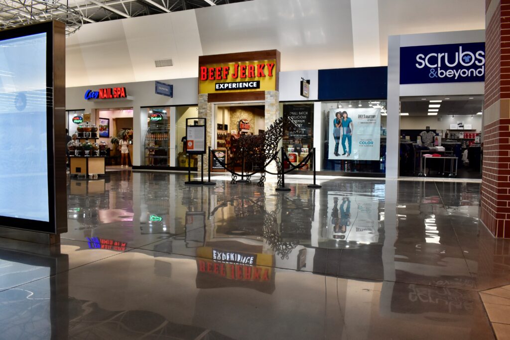 polished concrete in a mall helps with concrete sustainability