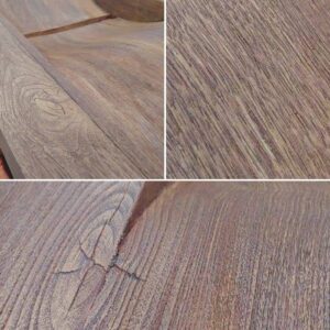 Up close details of concrete that is made to look like wood.