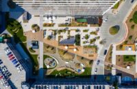 An aerial view of a large decorative concrete project
