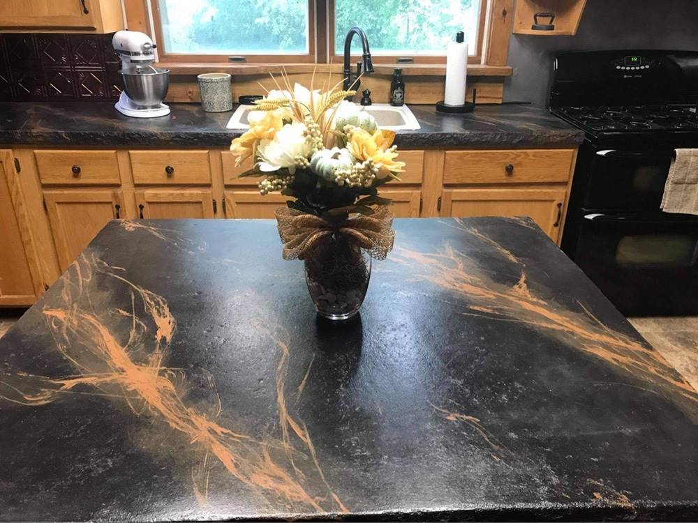 concrete countertops with a granite veining aesthetic