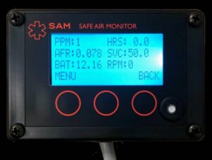 The SAM displays the levels of carbon monoxide on propane grinders 