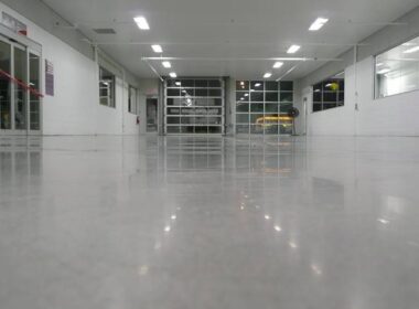 A polished concrete garage
