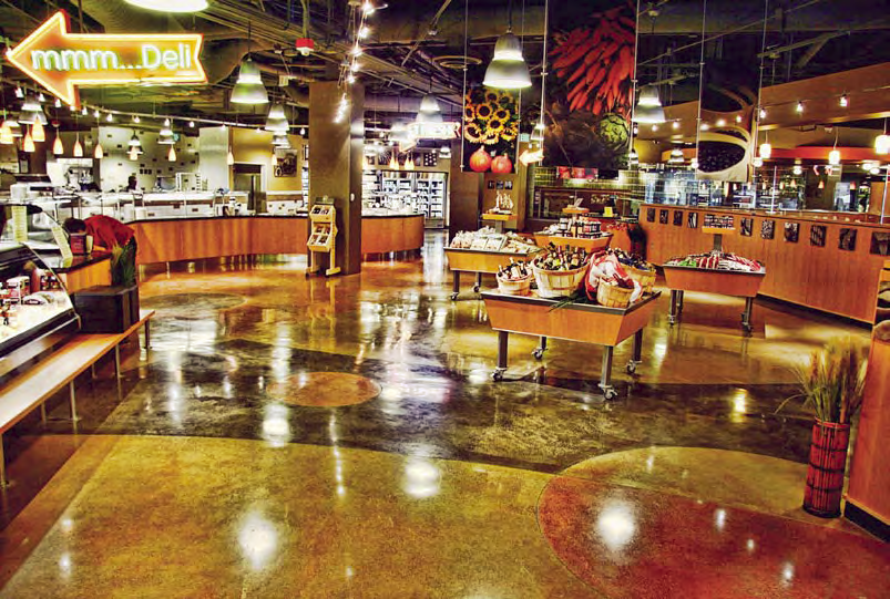 Harvey Construction, in Snohomish, Wash., completed this job at The Commons, on the Microsoft campus in Redmond, Wash. The FGS/PermaShine system from L&M Construction Chemicals Inc. was used, along with Deco-Pour water-based dyes, all covering 60,000 square feet.