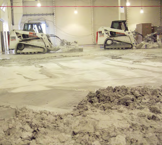 At the Diacon job, modified Bobcat T250s were used to remove Stonhard ATK from a slab in a building once occupied by Tandem Computers Inc.