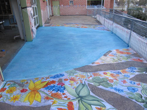 Another look at the artwork installed on the front concrete patio.