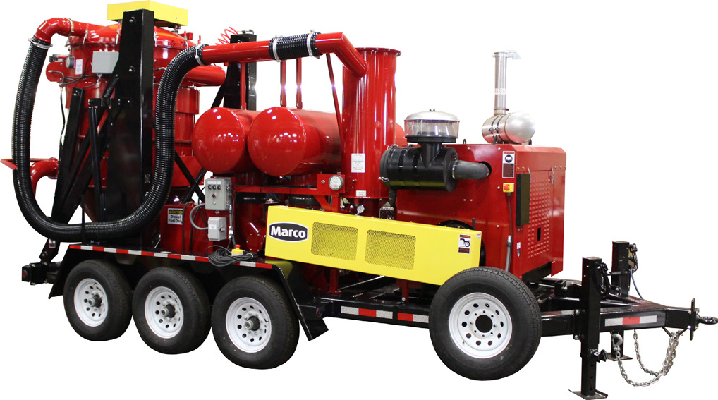 The Vacmaster 23T Abrasive Vacuum is a trailer mounted vacuum designed to convey granulated materials from a work area to a container for recycling or disposal.