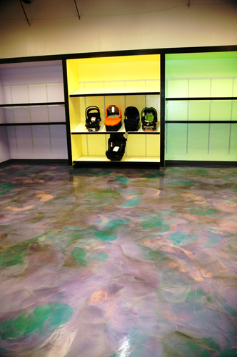 The six colors in the main coat included four clear epoxies infused with Elite Crete Reflector Enhancer in Lilac, Blue, Violet and Red Purple. 