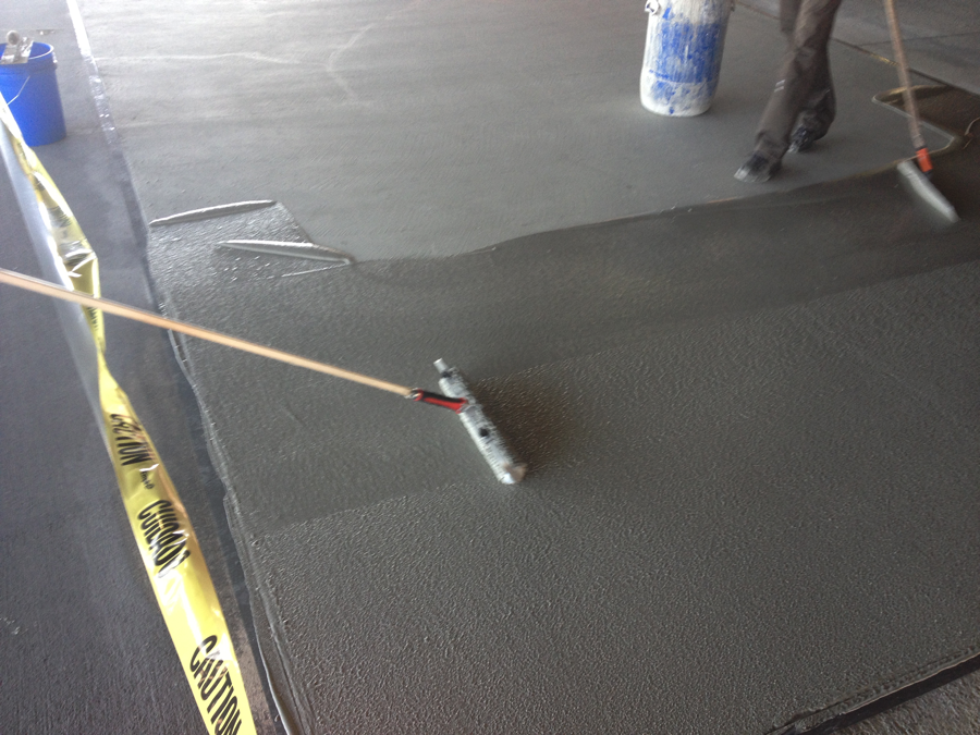 Miracote parking garage restoration - Cementitous traffic coating with aluminum oxide.