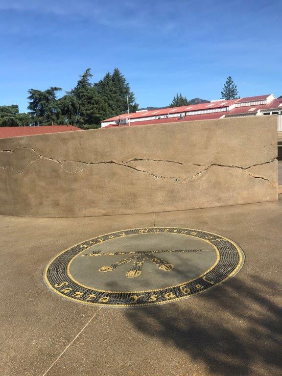 Looking at the logo on a concrete park area.