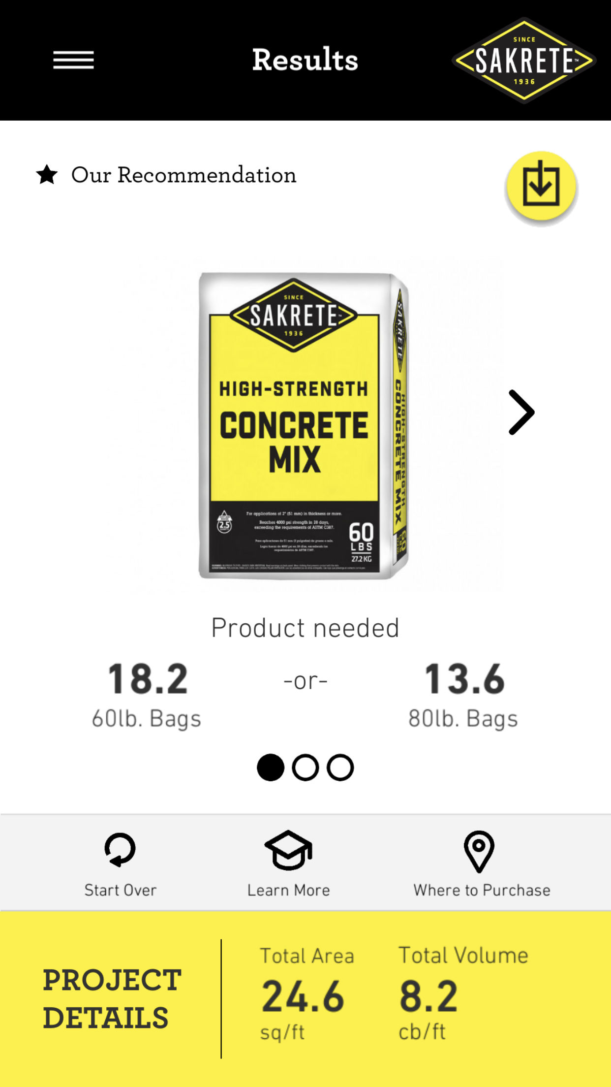 Screenshot of Sakrete App