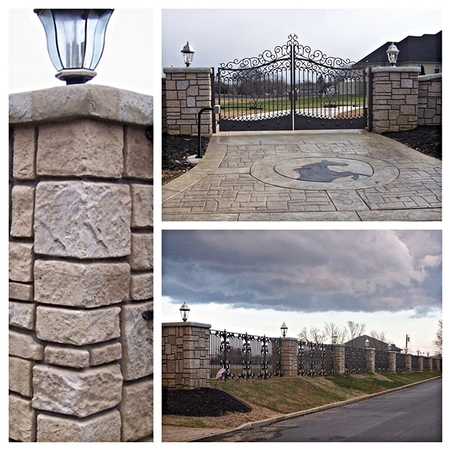 carved concrete light post horse logo stamped into concrete