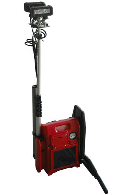 The WAL-LEDLT-FL2X9W LED light tower is a fully portable and rechargeable unit that produces awide flood of light ideal for use on construction sites.