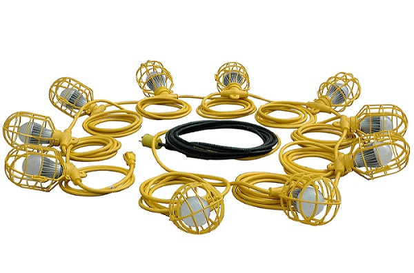 The WAL-SL-10-LED work area string lights consists of 10 industrial grade LED lamps with 10 feet of cable between each unit.