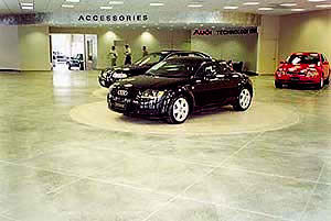 Early entry saw cuts in concrete in Tony Hawk's car display room.
