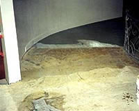 They floated the ramp in order to create an even transition between the wood ramp and concrete lobby.