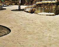 A finished color hardened and textured concrete walkway